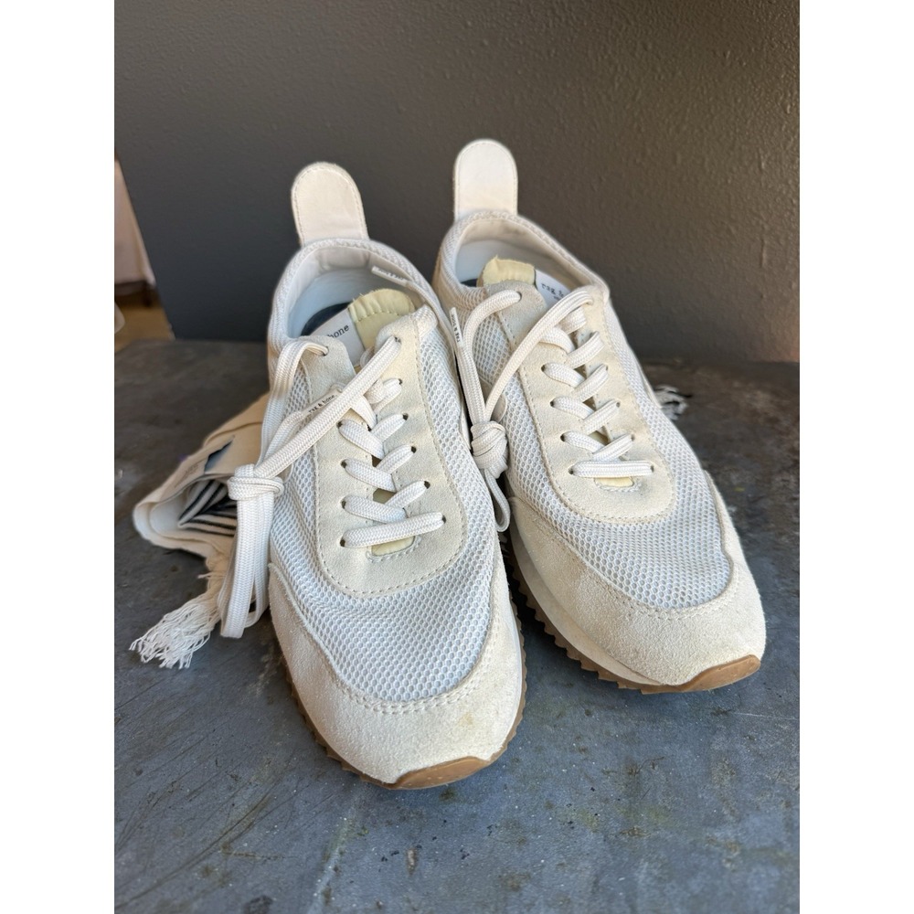 Rag & Bone Retro Low Top Running Sneakers White Mesh & Off-White Suede Size 40
